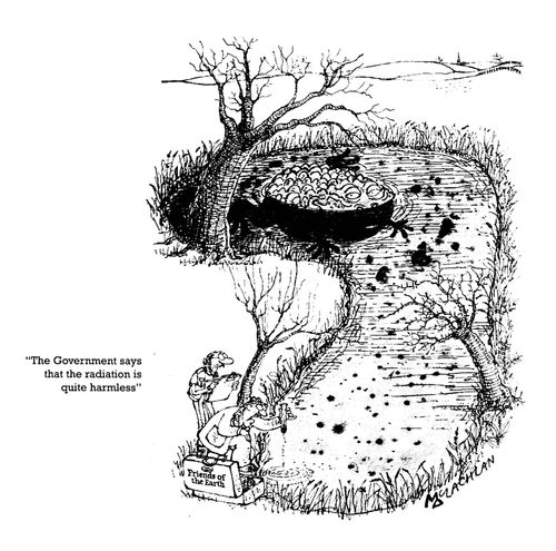 'The government says that the radiation is uite harmless.' (Giant frog lurks in the background)