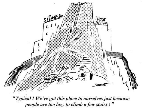 "Typical! We've got this place to ourselves just because people are too lazy to climb a few stairs!"