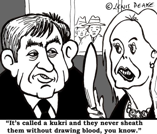 'It's called a kukri and they never sheath them without drawing blood, you know.'