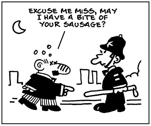 'Excuse me miss, May I have a bite of your sausage?'