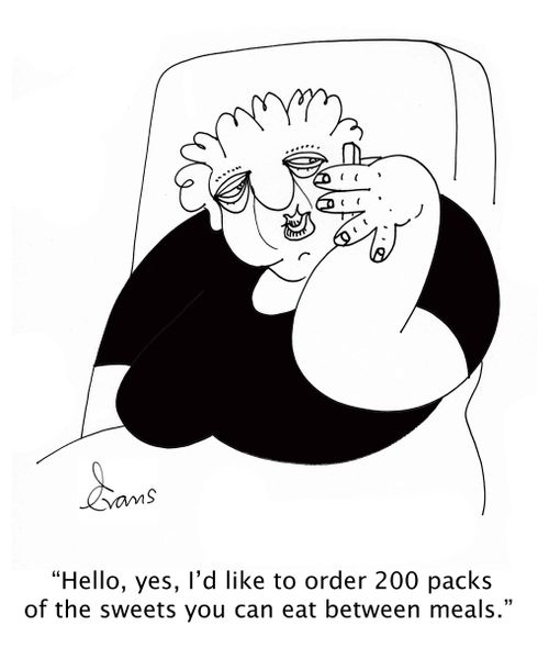 'Hello, yes, I'd like to order 200 packs of the sweets you can eat between meals.'