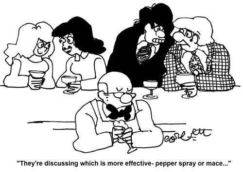 'They're discussing which is more effective - pepper spray or mace...'