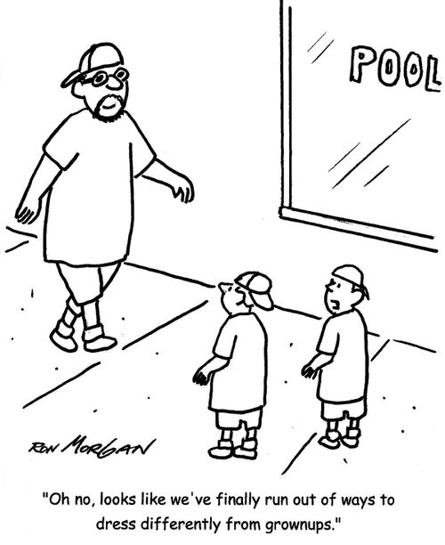 'Oh no, it looks like we've finally run out of ways to dress differently from grownups.'