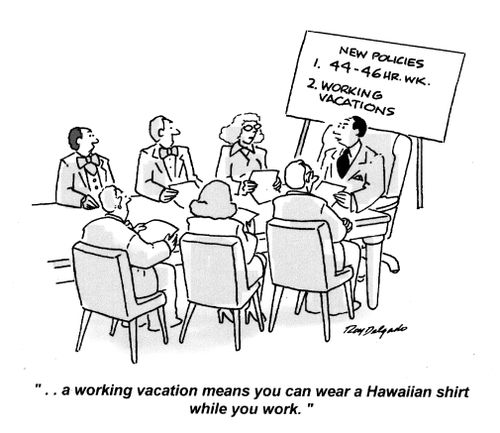 '... a working vacation means you can wear a Hawaiian shirt while you work.'