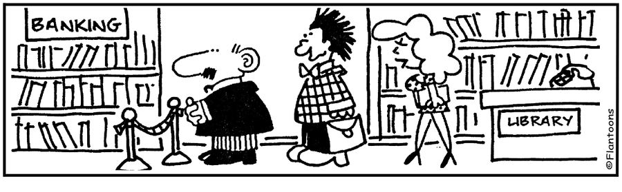 Queue at the Banking section at library.