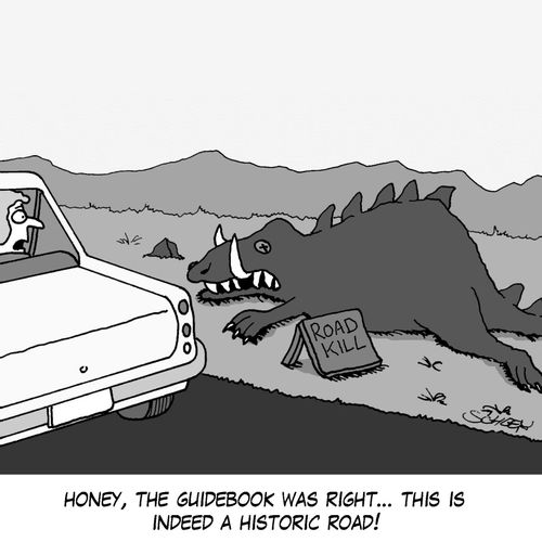 'Honey, the guidebook was right... this is indeed a historic road!'