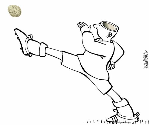 Footballer kicking his own brain.