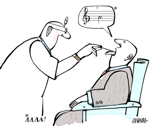 Man singing note at doctor.