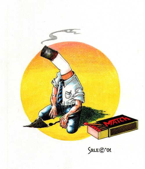 Man with a cigarette for a head.