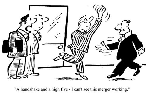 "A handshake and a high five - I can't see this merger working."
