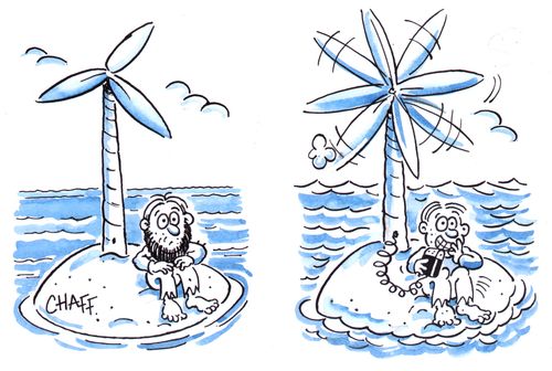 Castaway harnessing electricity.