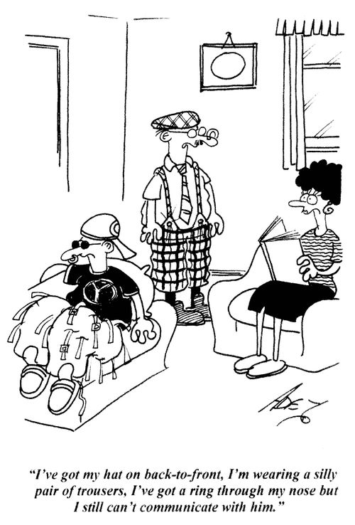 'I've got my hat on back-to-front...but I still can't communicate with him.'