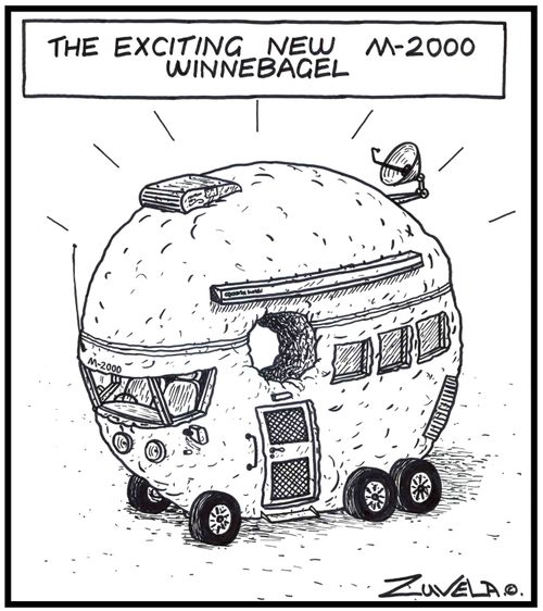 The exciting new M-2000 Winnebagel / A Winnebago in the form of a Bagel.