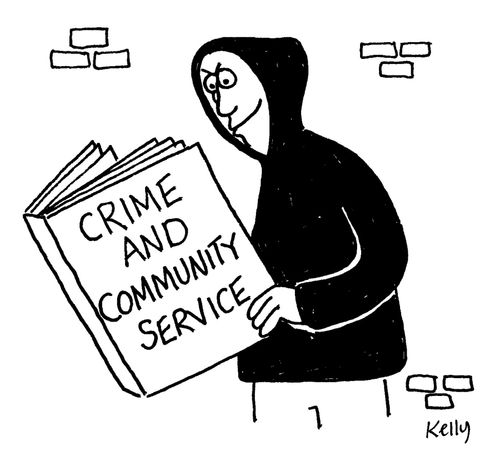 Hoodie reading 'Crime and community service'.