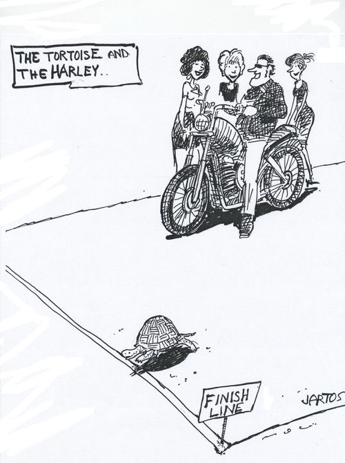 The tortoise and the Harley.