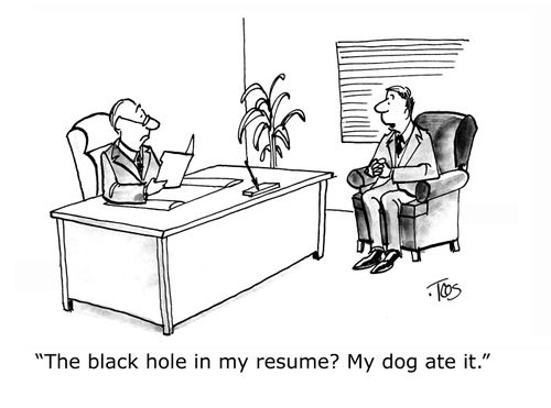 'The black hole in my resume? My dog ate it.'