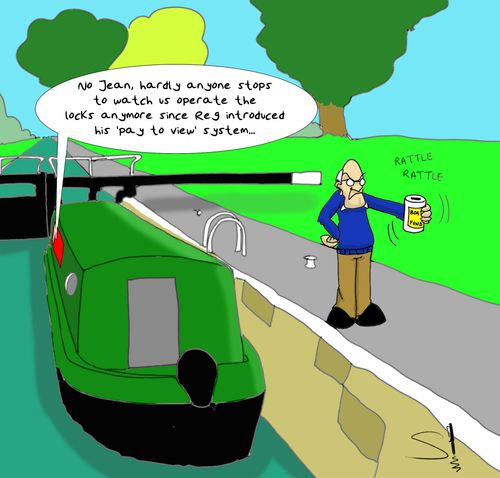 'No Jean, hardly anyone stops to watch us operate the locks any more since Reg introduced his 'pay to view' system...' 