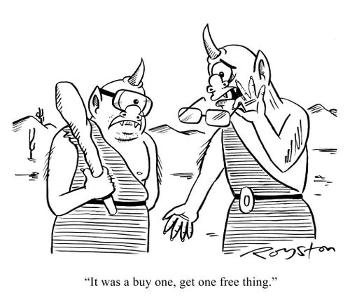 Cyclops with regular spectacles says 'It was a buy one, get one free thing.'