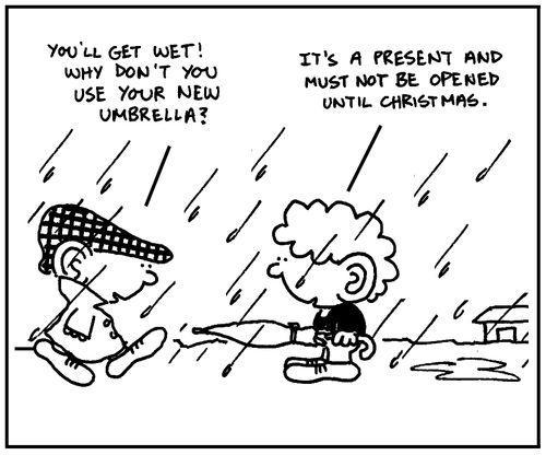'You'll get wet. Why don't you use your new umbrella?'