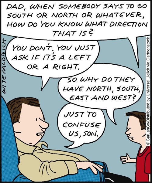 'Dad, when somebody says to go south or north or whatever, how do you know what direction that is?'