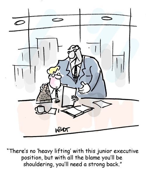 There's no heavy lifting with this junior executive position, but with all the blame you'll be shouldering, you'll need a strong back.