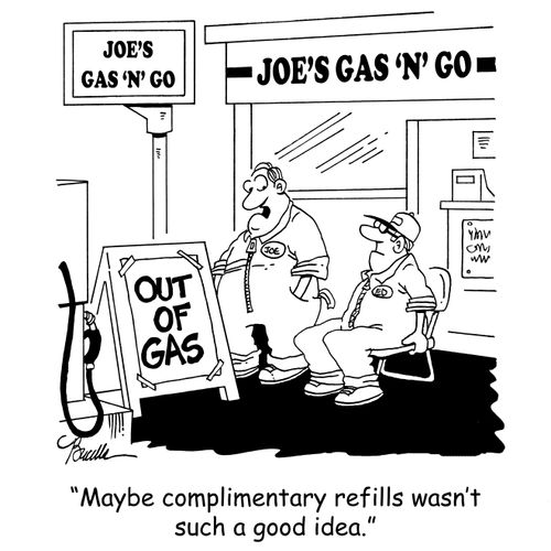 'Maybe complimentary refills wasn't such a good idea.'