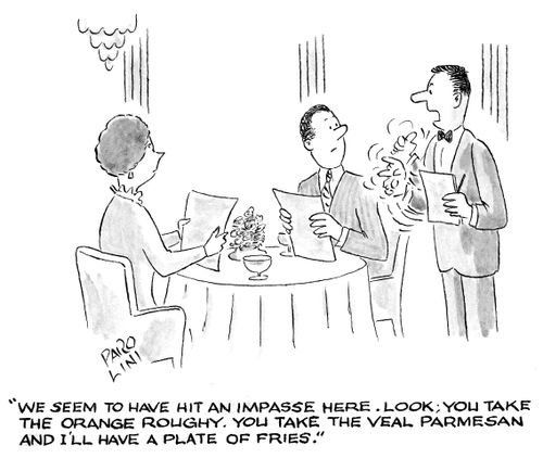 Waiter battles with his customers.