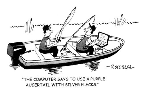 'The computer says to use a purple auger-tail with silver flecks.'