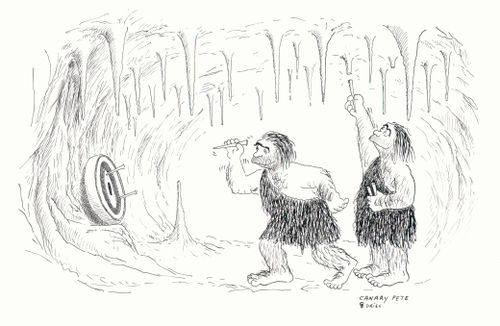 Cavemen playing darts.