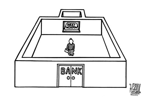 Man goes into bank only to discover that the only window is closed.