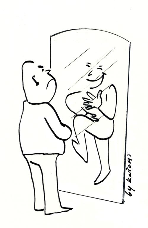 Man at mirror.