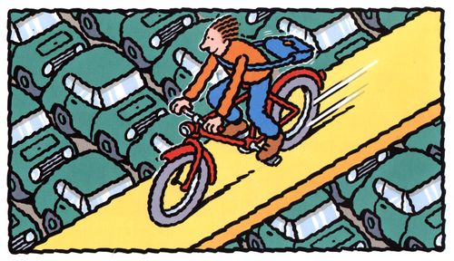Man cycling on a fly-over (colour).
