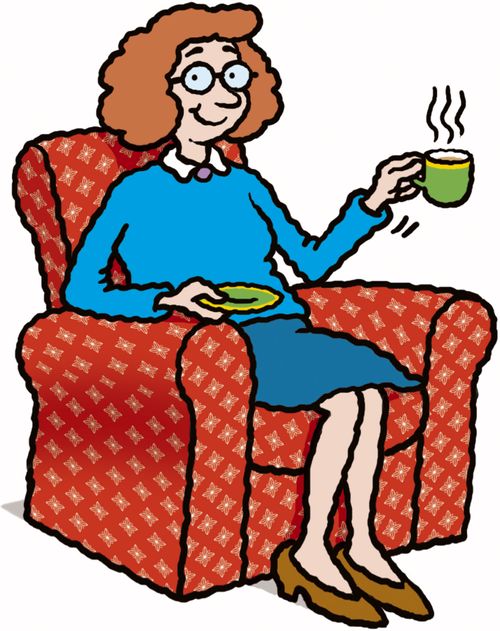 Lady has a coffee break.