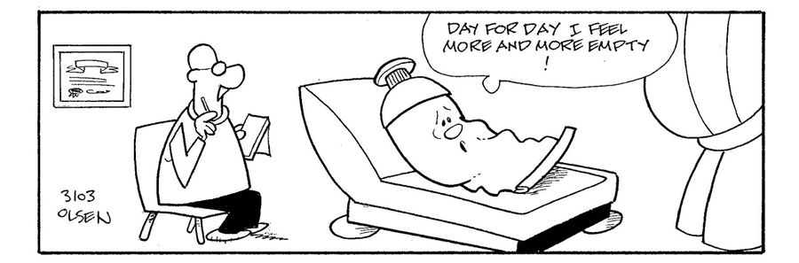 'Day for day I feel more and more empty!' (toothpaste tube in analyst's couch).