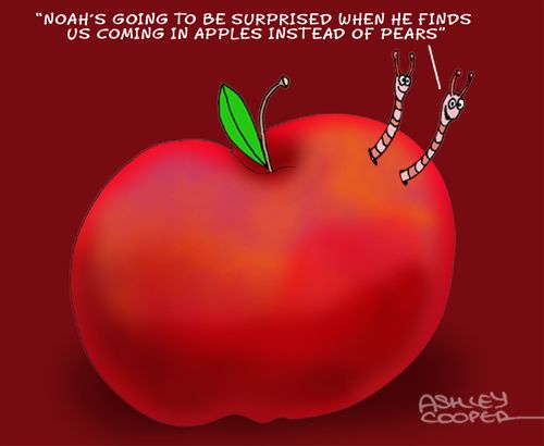 "Noah's going to be surprised when he finds us coming in apples instead of pears."