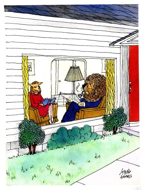Lion and Lamb Peacefully reading at Home.