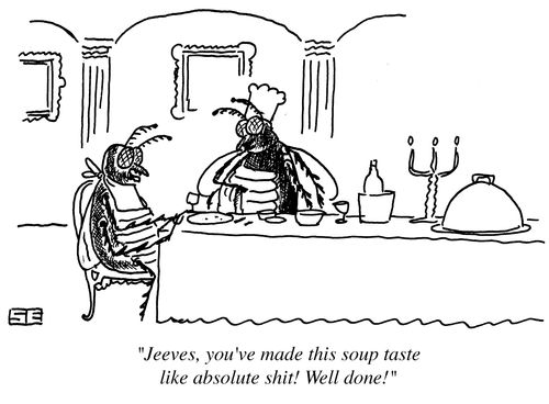 'Jeeves, you've made this soup taste like absolute s**t! Well done!'