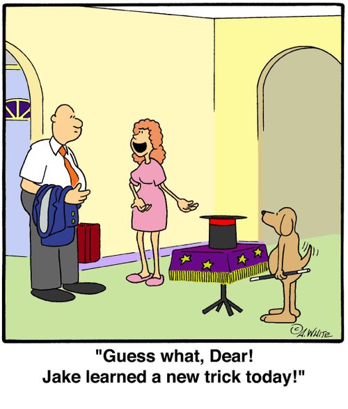 'Guess what, Dear! Jake learned a new trick today!'