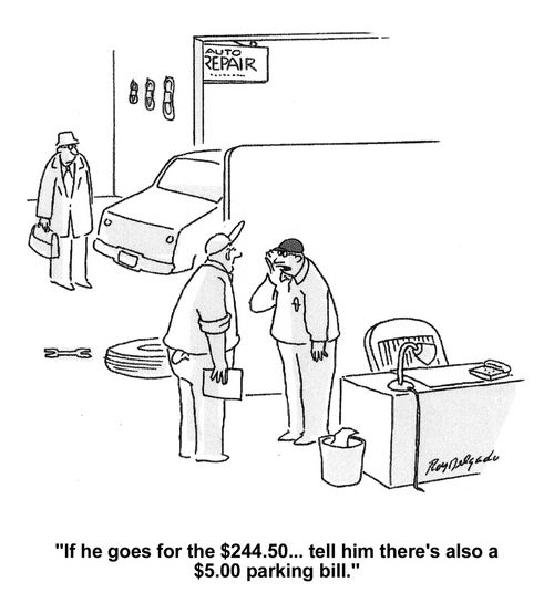 'If he goes for the $244.50...tell him there's also a $5 parking bill.'