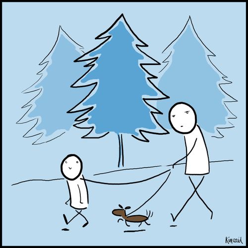 'Dog and Child Walking'