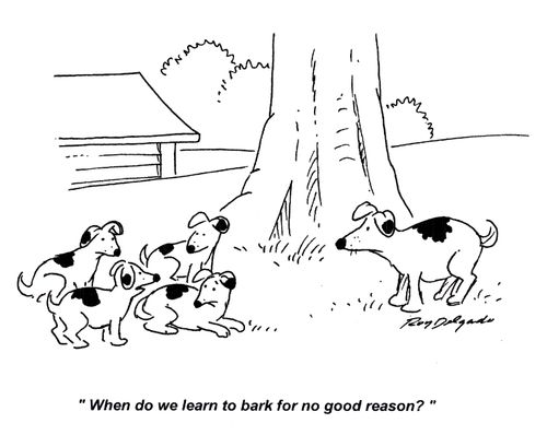 'When do we learn to bark for no good reason?'