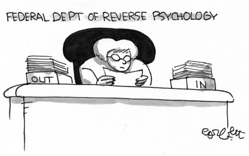Federal dept of reverse psychology: desk boxes reversed, OUT, then IN.