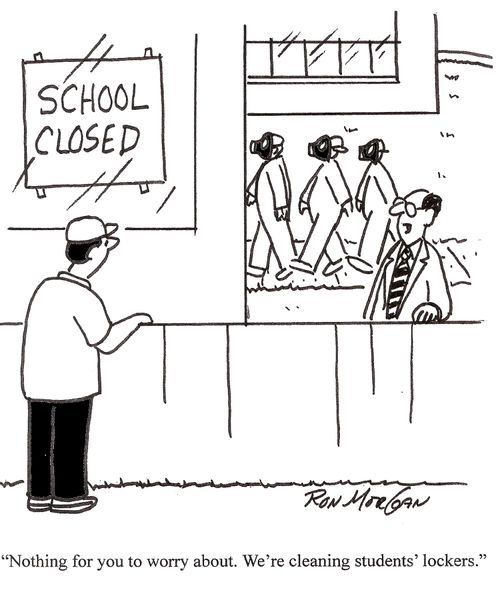 Cleaning student lockers.