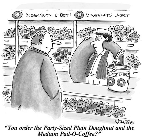 'You order the Party-Sized Plain Doughnut and the Medium Pail-O-Coffee?'