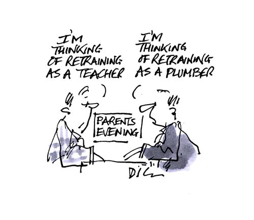 'I'm thinking of training as a teacher.' 'I'm thinking of training as a plumber.'