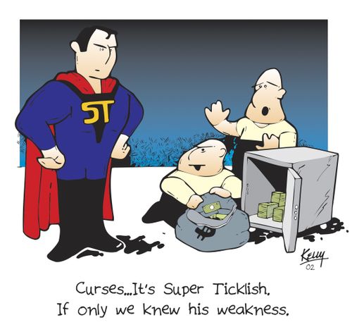 'Curses. . . It's Super Ticklish. If we only knew his weakness.'