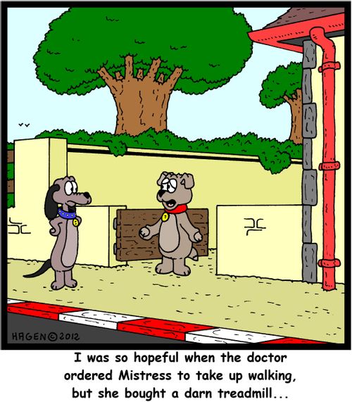 'I was so hopeful when the doctor ordered Mistress to take up walking, but she bought a darn treadmill...'