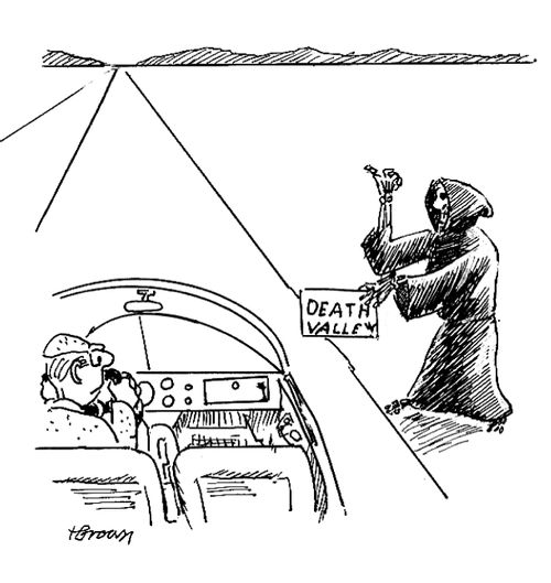 The Grim Reaper hitchhiking to Death Valley.