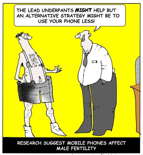 Research suggests mobile phones affect male fertility: The lead underpants may present an alternative strategy but could I just suggest you use your phone less!