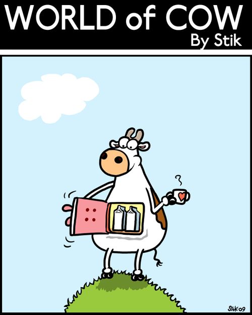 Cow opens her stomach to get fresh milk.